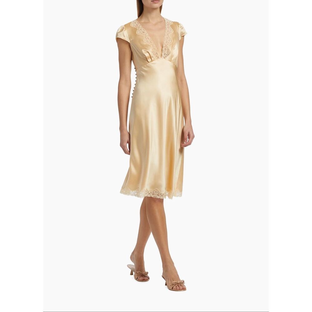 Reformation Champagne Satin Lace-Trim Midi Dress